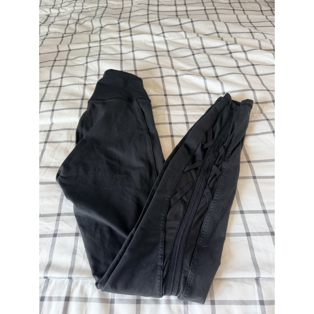 Lululemon Wunder Under Black Braided Full Length Leggings Womens Size 4 Rare